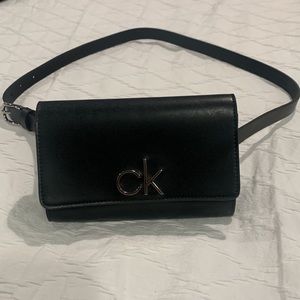 New Calvin Klein Black Faux Leather Belt Bag/Fanny pack. Size L/XL